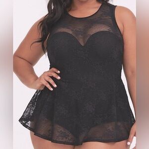 Torrid Vixen Collection black lace one piece swimsuit with push-up bra 1XL